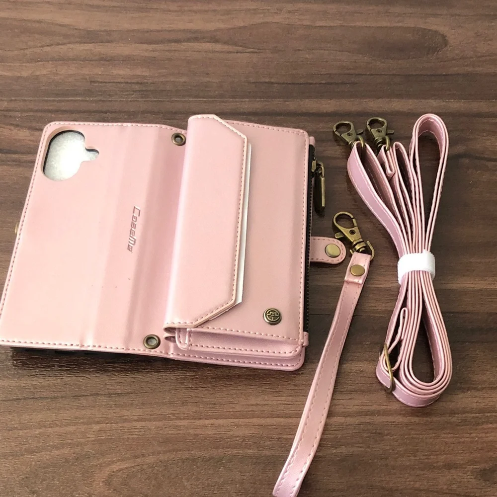 GK Pink Crossbody Phone Wallet with Zipper Pocket & Card Slots. D